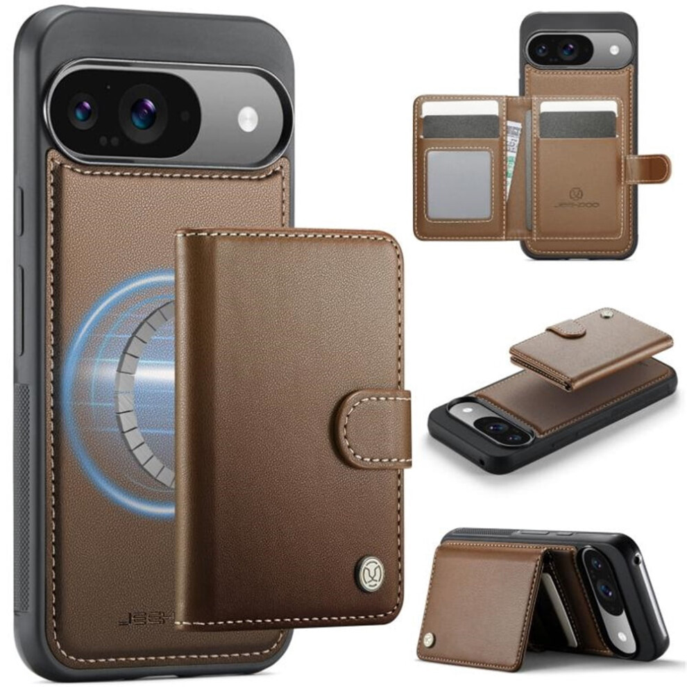 Jeehood Rfid-Blocking Case For Google Pixel 9/9 Pro, Magsafe-Compatible 2-In-1 Wallet & Kickstand, Pu Leather, Brown 9165521661459