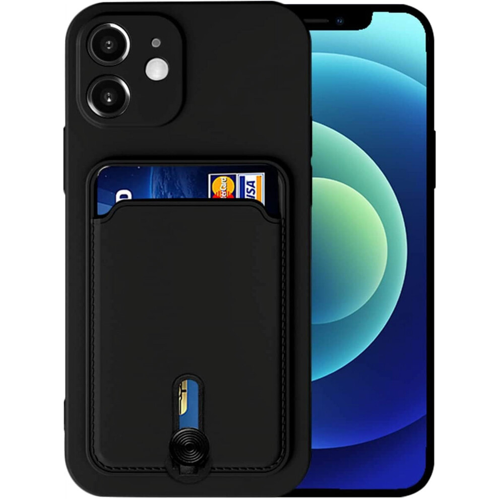 Silicone Card Case Compatible With Iphone 12 6.1", Shock-Absorbing, Soft Slim Wallet With Card Holderâ Black 9170372161805