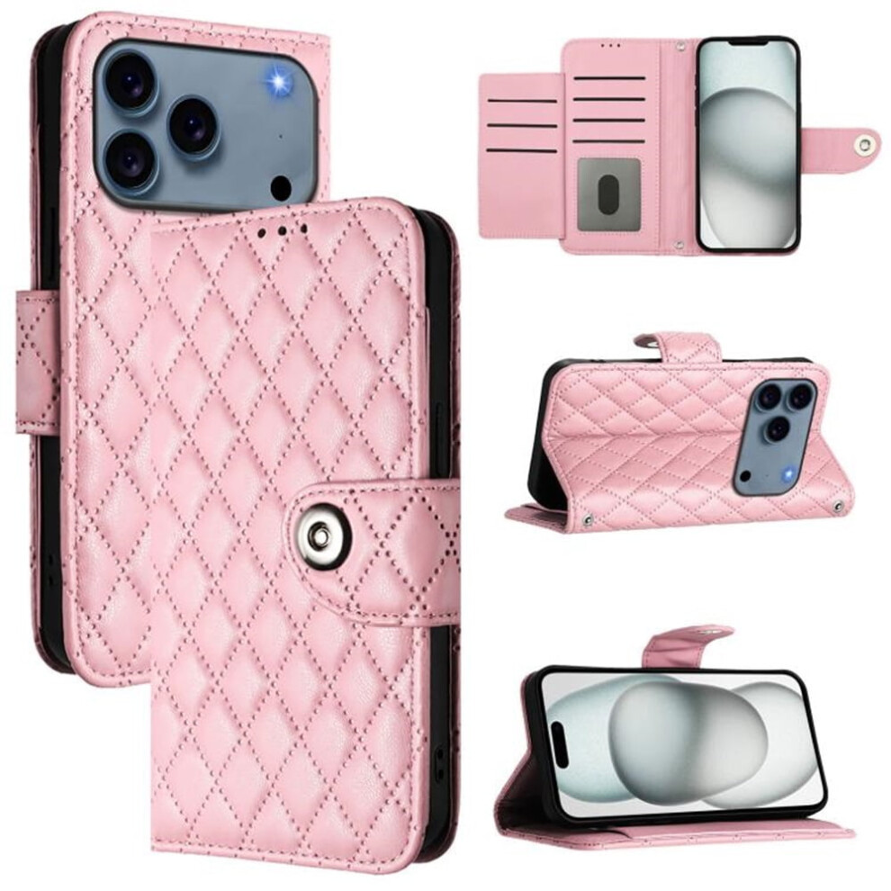 Pu Leather Magnetic Flip Wallet Case For Iphone 17 Pro Â Argyle Pattern, 7-Card Slots, Detachable Wrist Strap, Pink 9165521662807