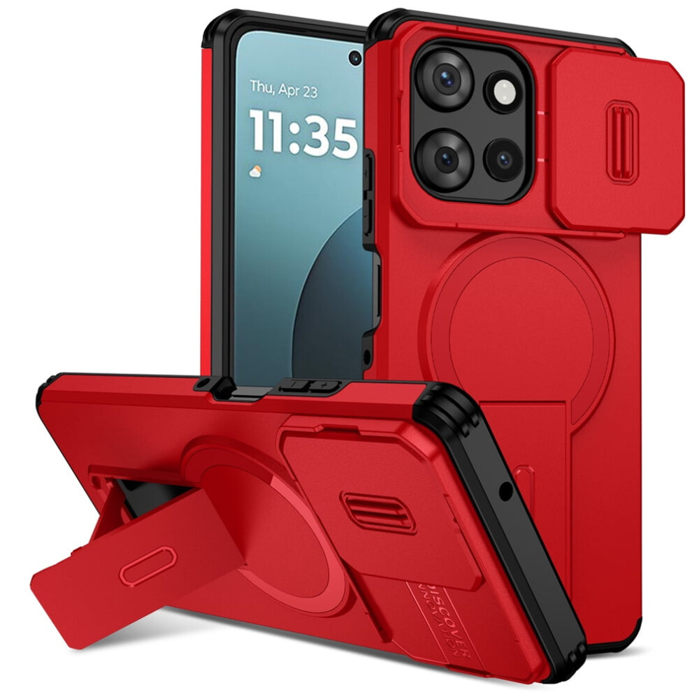 Motorola Moto G Power 5G 2025 Case: Magsafe, Fold Holder, Sliding Camera, Shockproof, Red 9165521663583