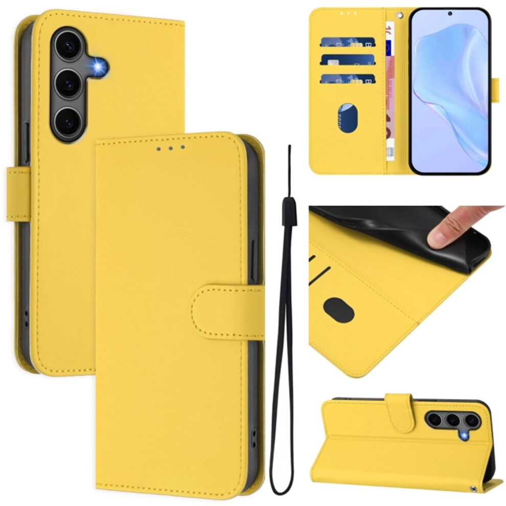 Wallet Case Compatible With Samsung Galaxy S25 5G Â Pu Leather Flip Folio With Magnetic Closure, 3 Card Slots & Wrist Strap, Yellow 9165521662708