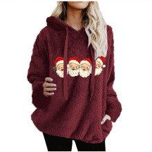 Weihnachtliches Damen-Sweatshirt, Sherpa-Fleece-Hoodie, Oversize-Pullover, flauschiges Pyjama-Oberteil