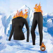 Damen-Thermo-Unterwäsche-Set, schmal geschnitten, Schwarz, Größe XL