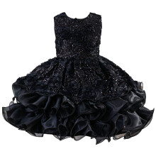Girls' Rose Sequined Evening Gown Dress Black Size 10-11