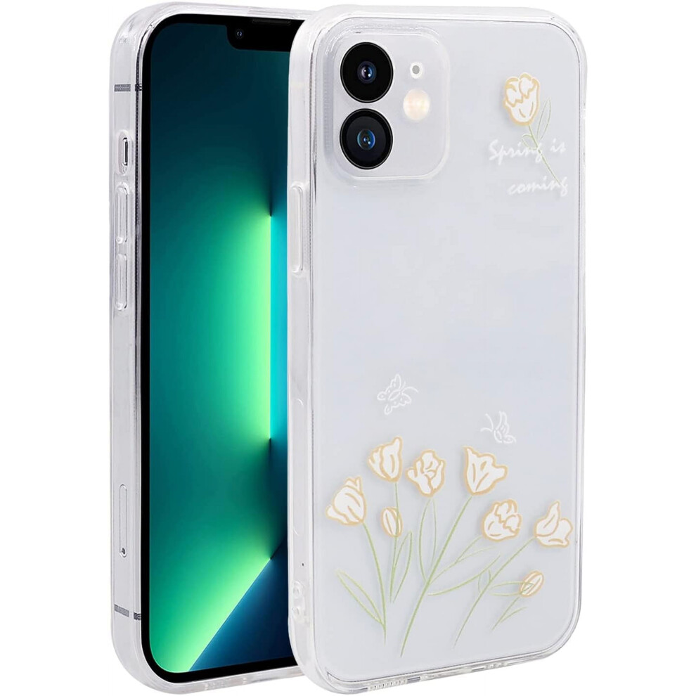 Compatible With Iphone 11 Case Â Transparent Shockproof Kawaii Tpu Cover (6.1") With Small Flowers Orange 9405492286344