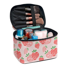 Cosmetische reistas van polyester met aardbeienprint (1 stuk)