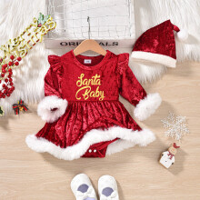 Baby-Langarmkleid-Set mit Kunstpelzbesatz und passender Mütze