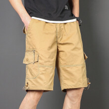 Men's Tactical Cargo Shorts, Stretch Waist, Elastic Comfort, Khaki, XXL – Compatible with Outdoor & Casual Use