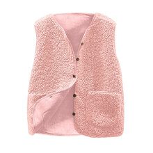 Women's Fashion Casual Loose Short Lamb Wool Fleece Vest for Autumn and Winter, Pink, Size XXXXL