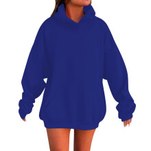 Blauwe oversized hoodie met lange mouwen en fleecevoering voor meisjes