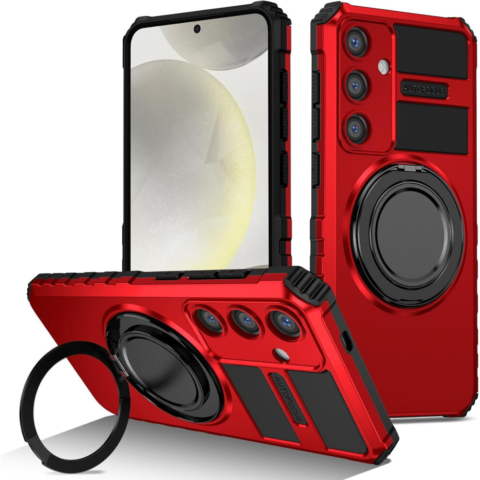 Military Phone Case For Galaxy S24 Plus: 360 Rotatable Magnetic Kickstand, Heavy-Duty Drop & Shock Protection – Red 9405492286436