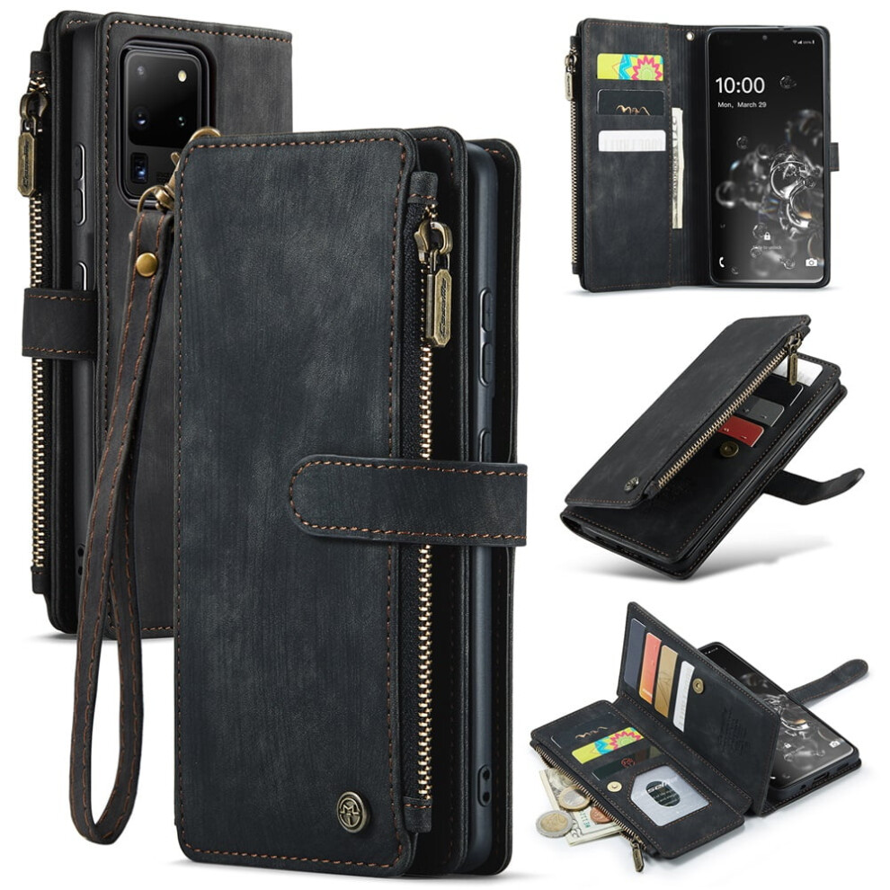 Caseme Wallet Case For Samsung Galaxy S20 Ultra Â Pu Leather Magnetic Flip With Lanyard, Wristlet & Zipper Card Holder 9165521662180