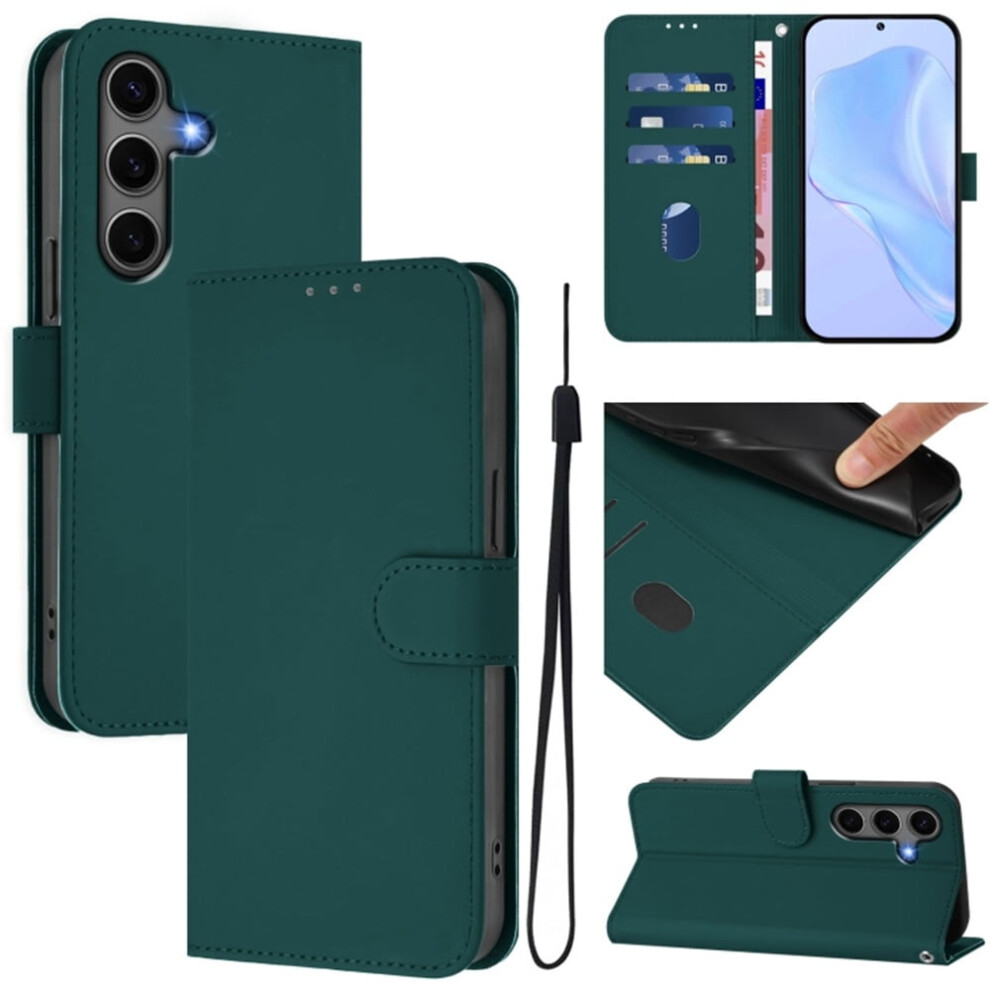Wallet Case Compatible With Samsung Galaxy S25 5G Â Pu Leather Magnetic Flip Folio, 3-Card Slot & Wrist Strap, Dark Green 9165521662388