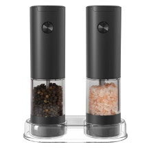Adjustable Coarseness Salt And Pepper Grinder Set, Ceramic Core With LED Light And One-Handed Operation, Rechargeable Automatic Mill, Transparent