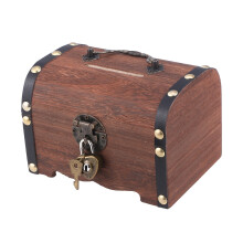 Treasure Chest Storage Box, Wooden Retro Piggy Bank with Lock and Key, Vintage Design Handmade Money Box for Home Decor, Jewelry Organizer and Memory