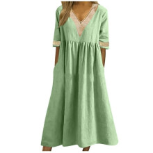 Boho-Strandkleid für Damen, Sommer, Kurzarmkleid mit Knöpfen und Taschen, lässiges, locker sitzendes Sommerkleid aus hautfreundlichem Stoff,