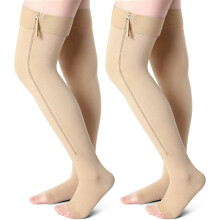 Compressiekousen met ritssluiting, gegradueerde compressie 20-30 mmHg, dijhoge compressiekousen met open teen, medische steunkousen voor spataderen.
