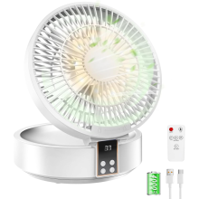 Foldbart design, genopladeligt USB-ventilator med fjernbetjening, 3 hastighedstilstande, stille drift, LED-natlys, bærbar stationær luftcirkulator