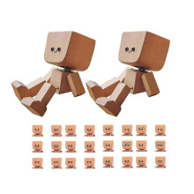 (2 Set) 1/2 Sets Handmade Wooden Shaking Man Figurine with 12 Magnetic Expressions, Shaking Feet Wooden Doll for Car Dashboard Desktop Decoration