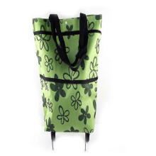 (Green Flower) Foldable Shopping Cart with Wheels and Removable Bag, Larger Waterproof Grocery Cart, Portable Folding Utility Cart