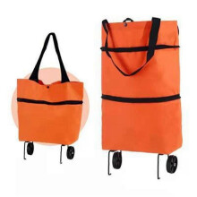 (Orange) Foldable Shopping Cart with Wheels and Removable Bag, Larger Waterproof Grocery Cart, Portable Folding Utility Cart