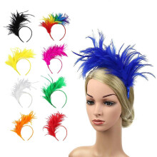 (Red) 1920s Headband Feather Headband 20s Style Hairband Retro Hair Band Gatsby Party Flapper Headpiece Black