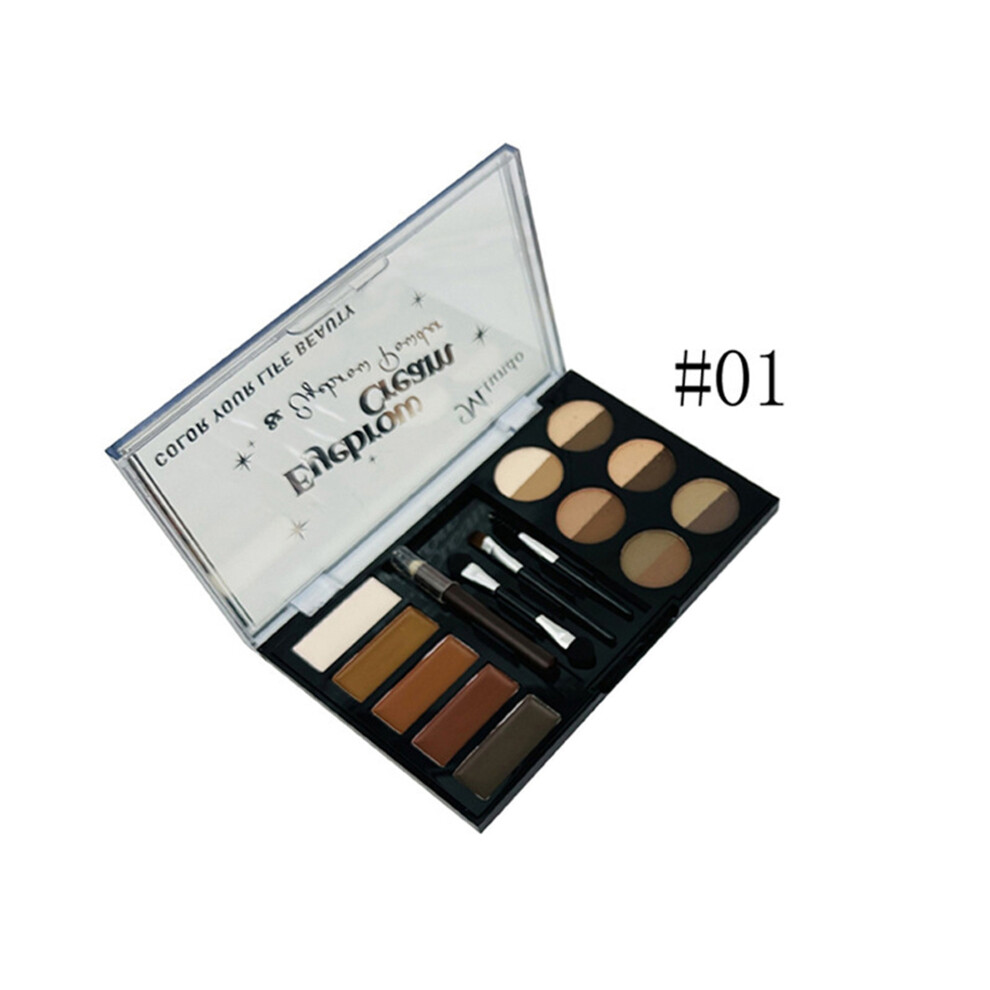 (One Size, 01) Eyebrow Powder Palette Set, Eyebrow Powder, Eyebrow Mascara, Eyebrow Stencils, Eyebrow Brush and Pencil to Creates Natural Brows