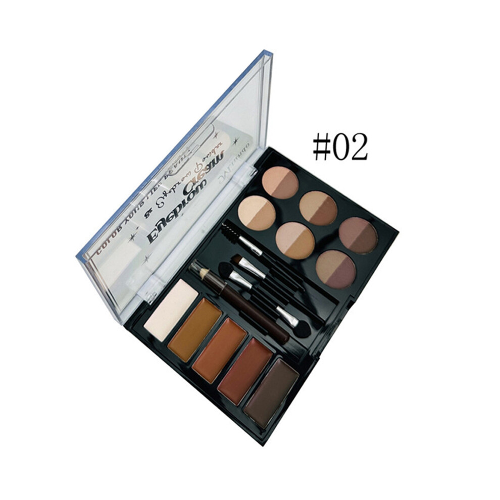 (One Size, 02) Eyebrow Powder Palette Set, Eyebrow Powder, Eyebrow Mascara, Eyebrow Stencils, Eyebrow Brush and Pencil to Creates Natural Brows