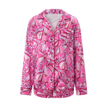 (S, Pink) Women Pajamas Set 2 Pieces Loungewear Suits Candy Heart/Floral Print Long Sleeve Loose Shirts Tops and Shorts Sleepwear Outfits