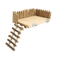 Multi Functional Hamster Climb Platform Bird Perch Accessories With Natural Log Material Safety Fence And Versatile Use