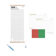 2026 Vertical Wall Calendar (27.9512.2in), Self-Discipline Check-In Habit Tracker, Annual Record Sheet with Wooden Hanging Frame, Pen & Stickers