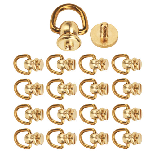 Rustproof Brass Rivets For Leather Crafts, Brass Ball Studs Easy To Install Rotatable D Ring Durable Brass Material Wide Application DIY Leather