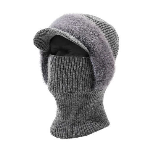Strickmütze und Schal für Damen, Dunkelgrau, Einheitsgröße 1