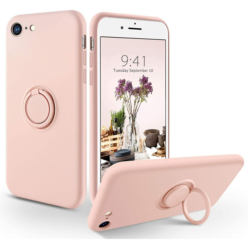 Slim Silicone Case Compatible With Iphone Se 2022/2020, Iphone 8 & 7 Â Light Kickstand Ring Holder Pink 9193271858812