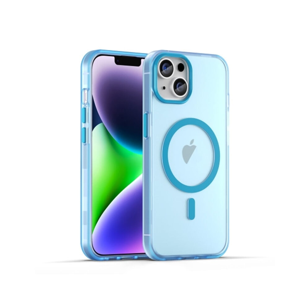 For Compatible With Iphone 15 Magsafe Frosted Translucent Tpu + Pc Full Coverage Phone Case,,For Compatible With Iphone 15 Blue 9485826655381