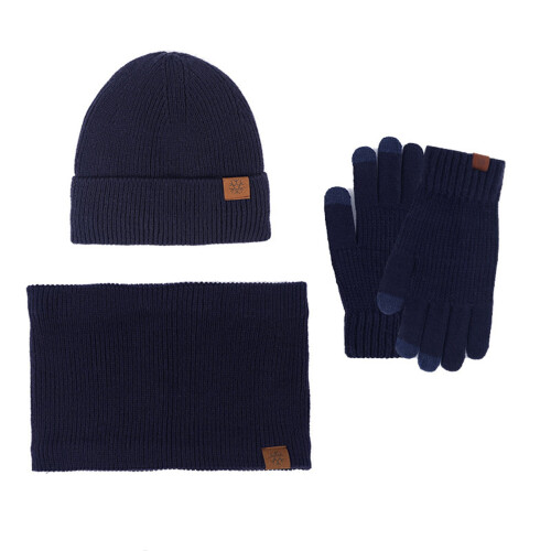 Ensemble bonnet, écharpe et gants d'hiver en maille marine 1