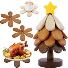 Wooden tree trivet for hot dishes 4-pack