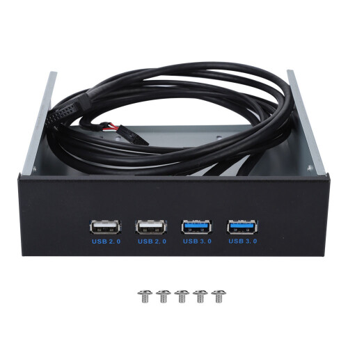 Front Accessible USB Hub SuperSpeed USB3.0, High Speed Data Transfer Rate Double Shielding Plug And Play for Windows PC Metal Front Panel5.25" Bay