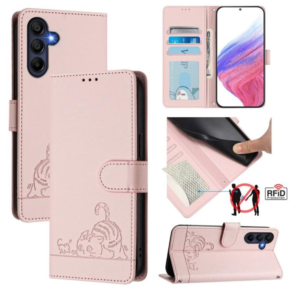Compatible With Samsung Galaxy A26 5G 6.7" Rfid-Blocking Pu Leather Flip Wallet Case With Cat Emboss, Strong Magnet, Card Slots, Pocket & Pink 9418476719523