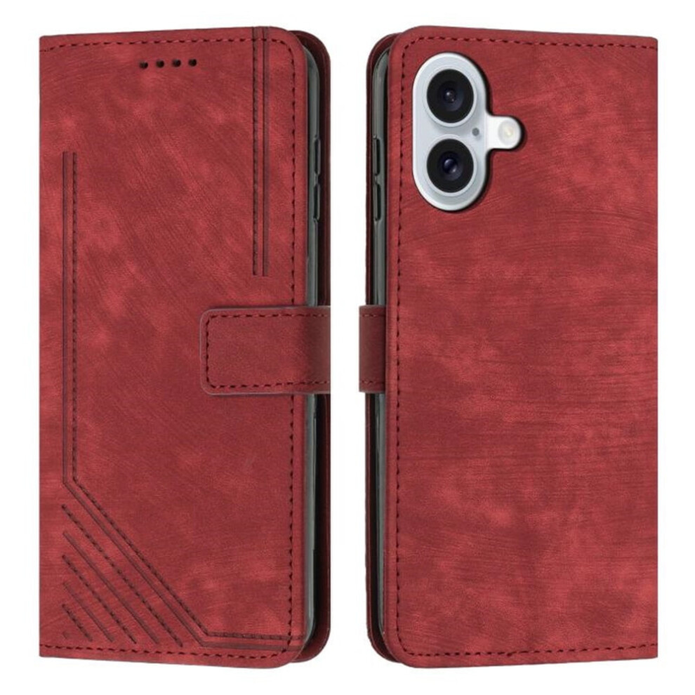 Leather Iphone 17 Flip Case With Card Holder, Magnetic Closure, Shockproof, Kickstand & Retractable Lanyard Â Red 9418476719233