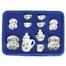 Vintage Style Ceramic Tea Set Miniature Dollhouse Accessories Timeless Classic Lifelike Appearance Flower Pattern Exquisite Design Smooth Texture Non