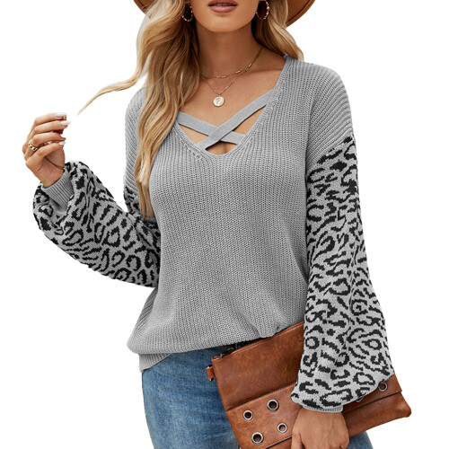 Γυναικείο oversized πουλόβερ με λεοπάρ μοτίβο σε χρωματικό μπλοκ, άνοιξη 2025, άνετο,
