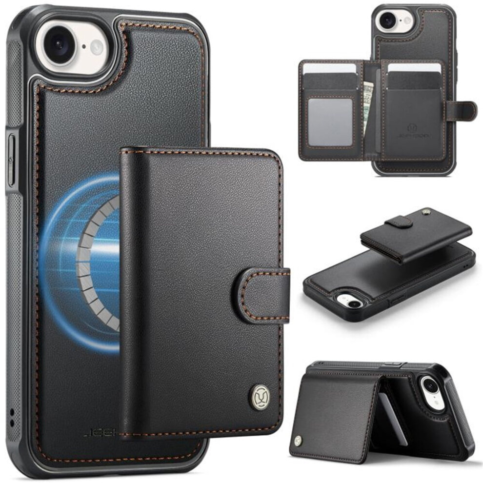Jeehood Case For Iphone 16E: Rfid-Blocking, Magsafe-Compatible 2-In-1 Wallet With Snap Card Holder, Pu Leather, Kickstand, Magnetic Cover Â Black 9418476720178