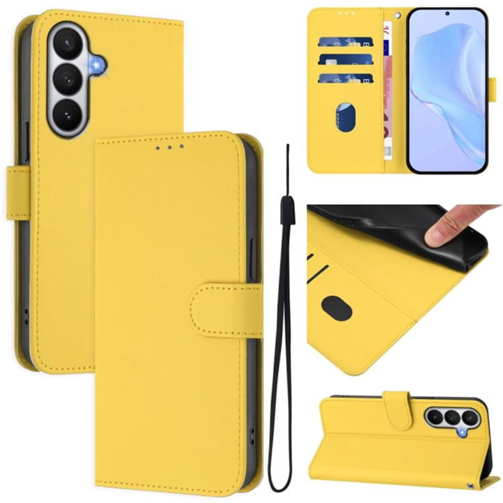 Wallet Case Compatible With Samsung Galaxy S26 5G Â Pu Leather Flip Folio, Magnetic Closure, 3 Card Slots & Wrist Strap, Yellow 9130661954518
