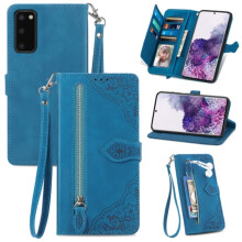 Compatible with Samsung Galaxy S20 5G 6.2" PU Leather Magnetic Flip Wallet Case with Lanyard, Wristlet & Zipper Card Holder