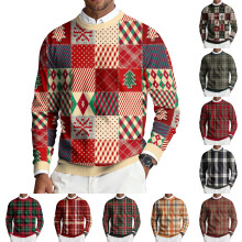 Men's Ribbed Christmas Sweater, Xmas Tree Print, Warm Cotton Knit Pullover, Round Neck, Long Sleeve – Compatible with Holiday Wear