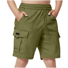 Boys School Uniform Shorts with Pockets Jogger Summer Cargo Short for Kids Olive Green 9-10 Years