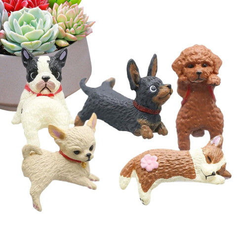 Mini hundefigurer til skjerm og bildashbord, 5 stk.