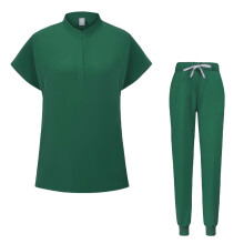 Cozy Fit Women's Solid Scrubs Set: Loose Drawstring Pants & Short Sleeve Blouse, Green L, compatible with nursing uniforms