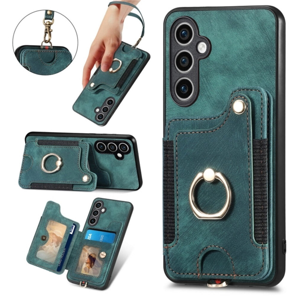 Compatible With Samsung Galaxy S24 Fe 5G Pu Leather Wallet Case With Rfid Blocking, Ring Holder, Kickstand, Wrist Strap & Magnetic Closure Â Green 9485826657835